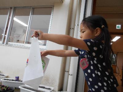 雨で絵を濡らしている