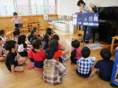 月についての話を聞くこども