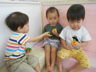 夏野菜を見ている。